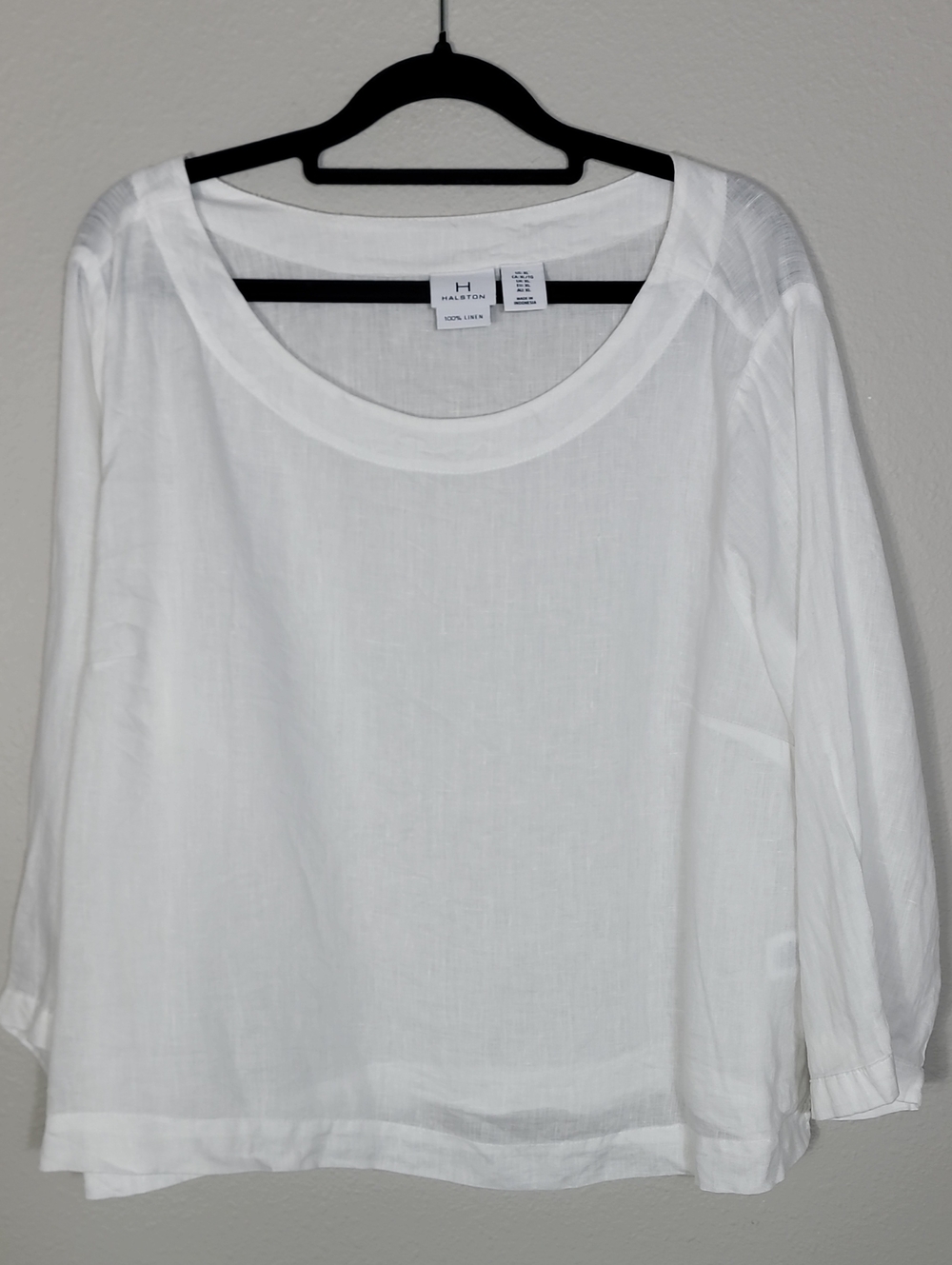 Halston 100% Linen Boxy Top Size XL White Coastal Minimalist